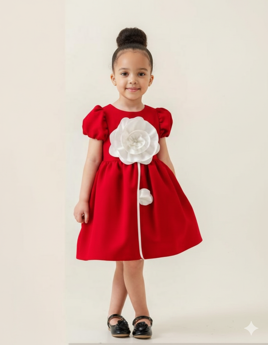 Robe rouge fleur blanche